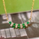 14k Gold 0.30 Ctw Natural Emerald & Diamond Necklace
