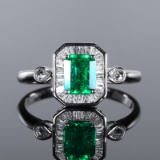 14k Gold 1.08 Ctw Natural Emerald & Diamond Ring