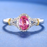 14k Gold 0.99 Ctw Natural Padparadscha Sapphire & Diamond Ring