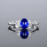 14k Gold 1.83 Ctw Natural Sapphire & Diamond & Solitaire Ring