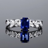 14k Gold 1.14 Ctw Vivid Blue Natural Sapphire & Diamond Ring
