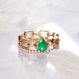 14k Gold 0.61 Ctw Natural Emerald & Diamond Ring