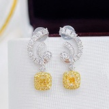 14k Gold 1.00 Ctw Natural Yellow Diamond & Diamond Earrings