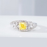 14k Gold 1.20 Ctw Natural Yellow Diamond & Diamond & Cocktail Ring
