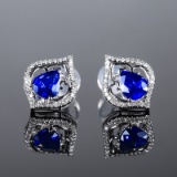 14k Gold 1.57 Ctw Vivid Blue Natural Sapphire & Diamond Earrings