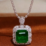 14k Gold 3.48 Ctw Vivid Green Natural Emerald & Diamond Pendant