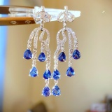 14k Gold 4.07 Ctw Natural Sapphire & Diamond Earrings