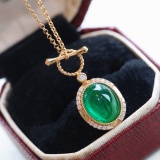 14k Gold 2.90 Ct Vivid Green Natural Emerald & Diamond Necklace