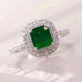 14k Gold 1.53 Ctw Natural Emerald & Diamond Ring