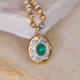 14k Gold 1.10 Ctw Natural Emerald & Diamond Pendant