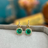 14k Gold 1.37 Ctw Vivid Green Natural Emerald & Diamond Earrings