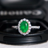 14k Gold 1.59 Ctw Vivid Green Natural Emerald & Diamond Ring