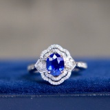 14k Gold 1.93 Ctw Vivid Blue Natural Sapphire & Diamond & Cocktail Ring/pendant