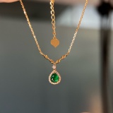 14k Gold 0.65 Ctw Vivid Green Natural Emerald & Diamond Necklace