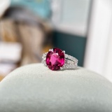 14k Gold 4.72 Ctw Natural Tourmaline & Diamond & Solitaire Ring