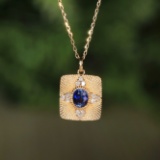 14k Gold 0.43 Ct Natural Sapphire & Diamond Pendant