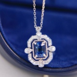 14k Gold 1.47 Ctw Vivid Blue Natural Sapphire & Diamond Pendant