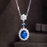 14k Gold 1.17 Ct Vivid Blue Natural Sapphire & Diamond Necklace