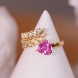 14k Gold 1.19 Ctw Natural Padparadscha Sapphire & Diamond & Art Deco Ring