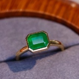 14k Gold 1.78 Ct Vivid Green Natural Emerald & Solitaire Ring