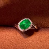 14k Gold 1.96 Ctw Vivid Green Natural Emerald & Diamond Ring