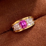 14k Gold 1.63 Ctw Natural Padparadscha Sapphire & Diamond Ring