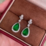 14k Gold 4.79 Ctw Vivid Green Natural Emerald & Diamond Earrings