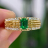 14k Gold 0.83 Ctw Vivid Green Natural Emerald & Diamond Ring