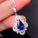 14k Gold 1.73 Ctw Vivid Blue Natural Sapphire & Diamond Pendant