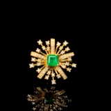 S925 Silver 0.95 Ctw Natural Emerald & Diamond Ring