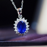 14k Gold 1.29 Ctw Vivid Blue Natural Sapphire & Sapphire Necklace