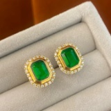 14k Gold 2.84 Ctw Vivid Green Natural Emerald & Diamond Earrings