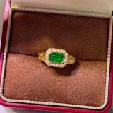 14k Gold 1.03 Ctw Natural Emerald & Diamond & Solitaire Ring