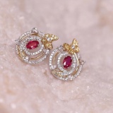 14k Gold 0.52 Ctw Natural Ruby & Diamond Earrings