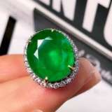 14k Gold 14.98 Ctw Natural Emerald & Diamond Ring