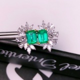 14k Gold 3.56 Ctw Natural Emerald & Diamond Earrings