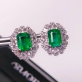 14k Gold 3.29 Ctw Natural Emerald & Diamond Earrings