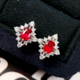 14k Gold 1.70 Ctw Natural Ruby & Diamond Earrings