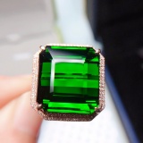 14k Gold 25.76 Ct Natural Tourmaline & Diamond Ring