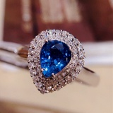 14k Gold 1.10 Ct Natural Sapphire & Diamond & Cocktail Ring