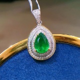 14k Gold 1.80 Ct Natural Emerald & Diamond Pendant