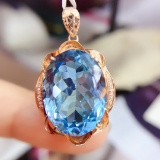 14k Gold 21.15 Ct Natural Topaz & Diamond Pendant