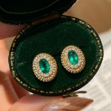 14k Gold 0.40 Ct Natural Emerald & Diamond Earrings