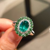 14k Gold 1.90 Ctw Natural Emerald & Tsavorite Ring