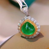 14k Gold 1.60 Ct Natural Emerald & Diamond Pendant