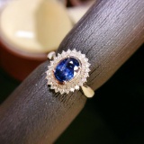 14k Gold 1.16 Ct Natural Sapphire & Diamond & Cocktail Ring
