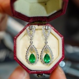 14k Gold 0.70 Ct Vivid Green Natural Emerald & Diamond Earrings