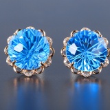 14k Gold 20.86 Ctw Natural Topaz & Diamond Earrings