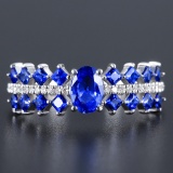 14k Gold 1.18 Ctw Vivid Blue Natural Sapphire & Diamond Ring