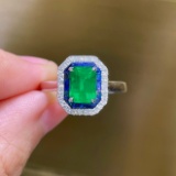 14k Gold 1.33 Ctw Vivid Green Natural Emerald & Diamond Ring